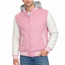 Pink/White Medium Men's Hooded Varsity Jacket w/ Detachable Hood